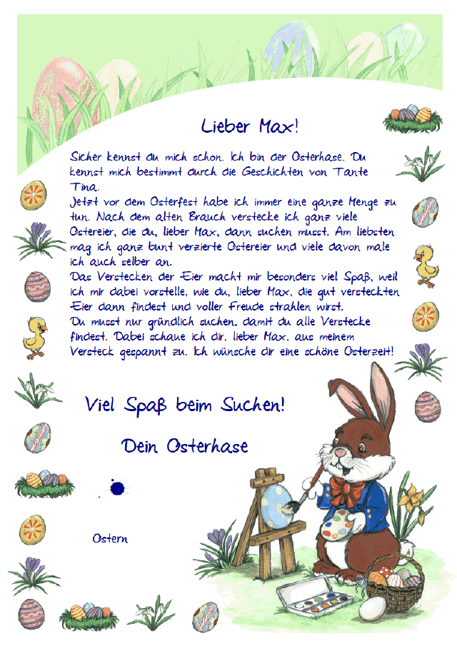 Ein persönlicher Brief vom Osterhasen zu Ostern - Personalisiert mit dem Namen des Kindes