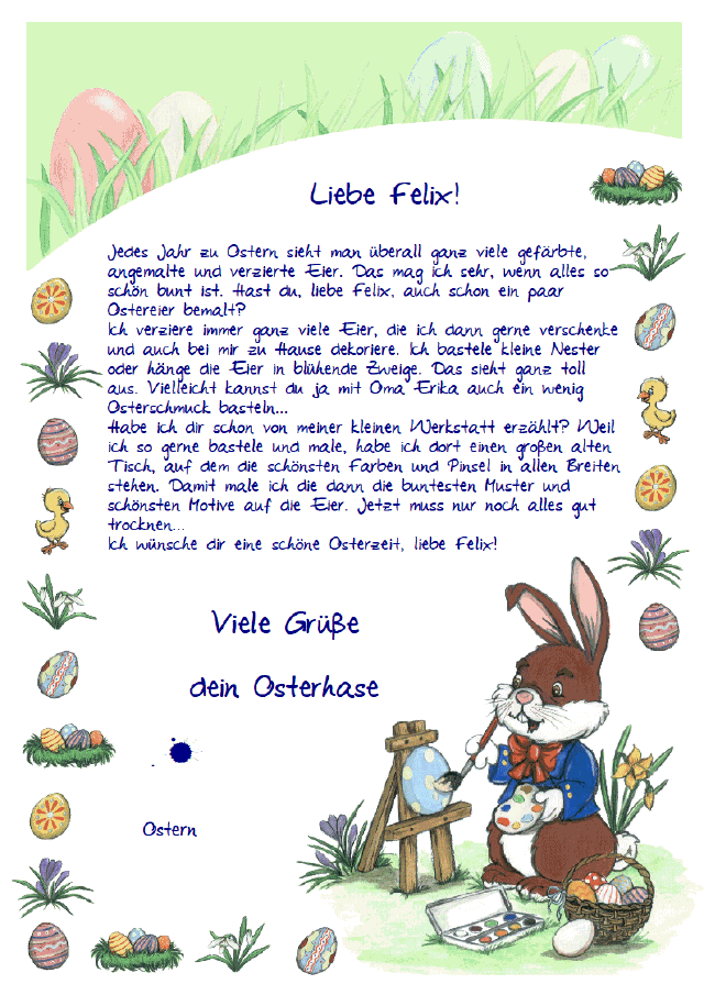 Ein persönlicher Brief vom Osterhasen zu Ostern - Personalisiert mit dem Namen des Kindes