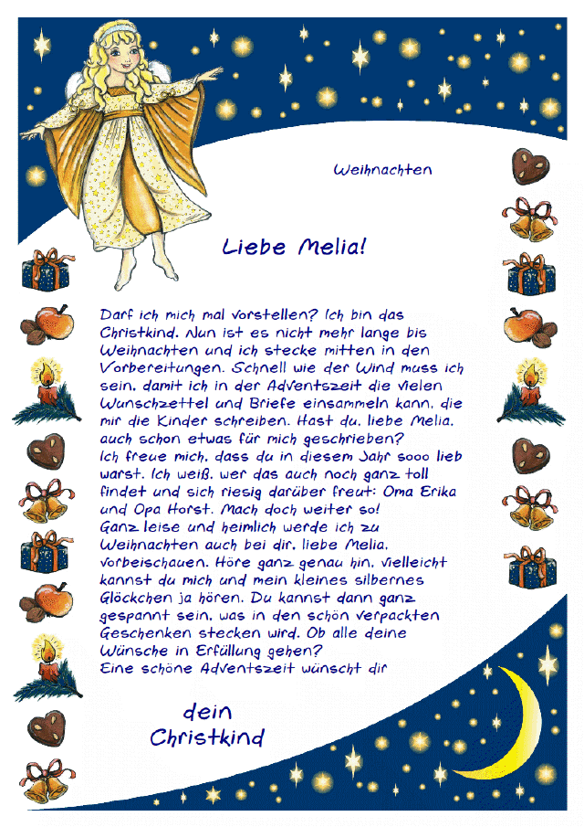 Ein persönlicher Brief vom Christkind zu Weihnachten - Personalisiert mit dem Namen des Kindes