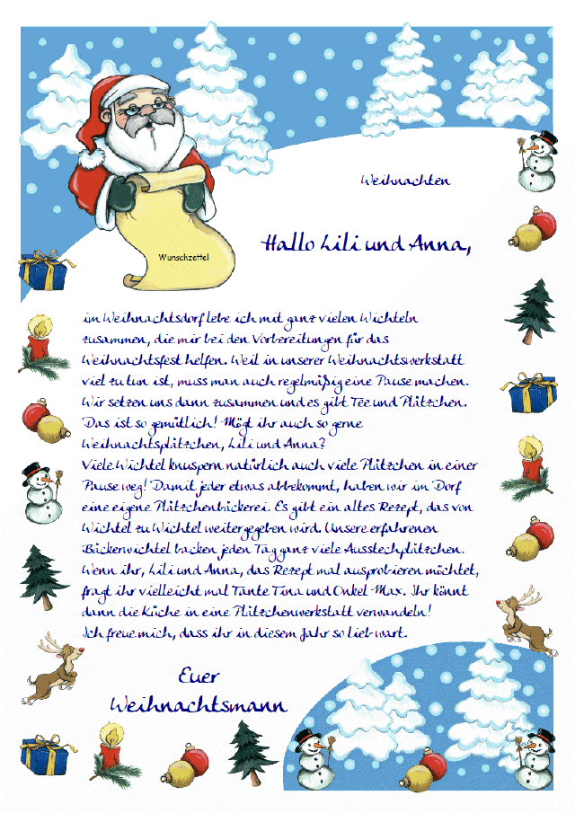 Ein persönlicher Brief vom Weihnachtsmann zu Weihnachten - Personalisiert mit dem Namen des Kindes