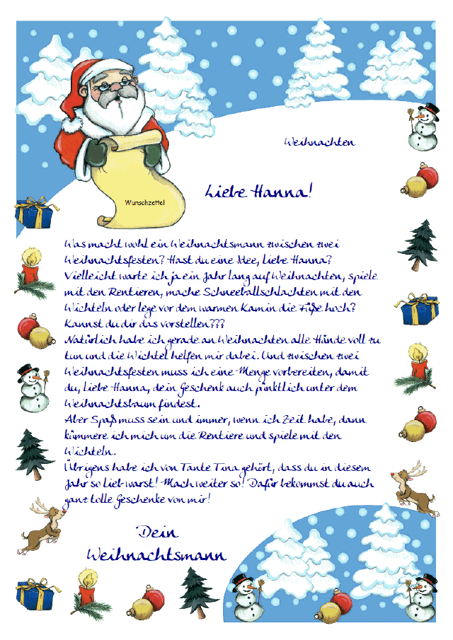 Ein persönlicher Brief vom Weihnachtsmann zu Weihnachten - Personalisiert mit dem Namen des Kindes