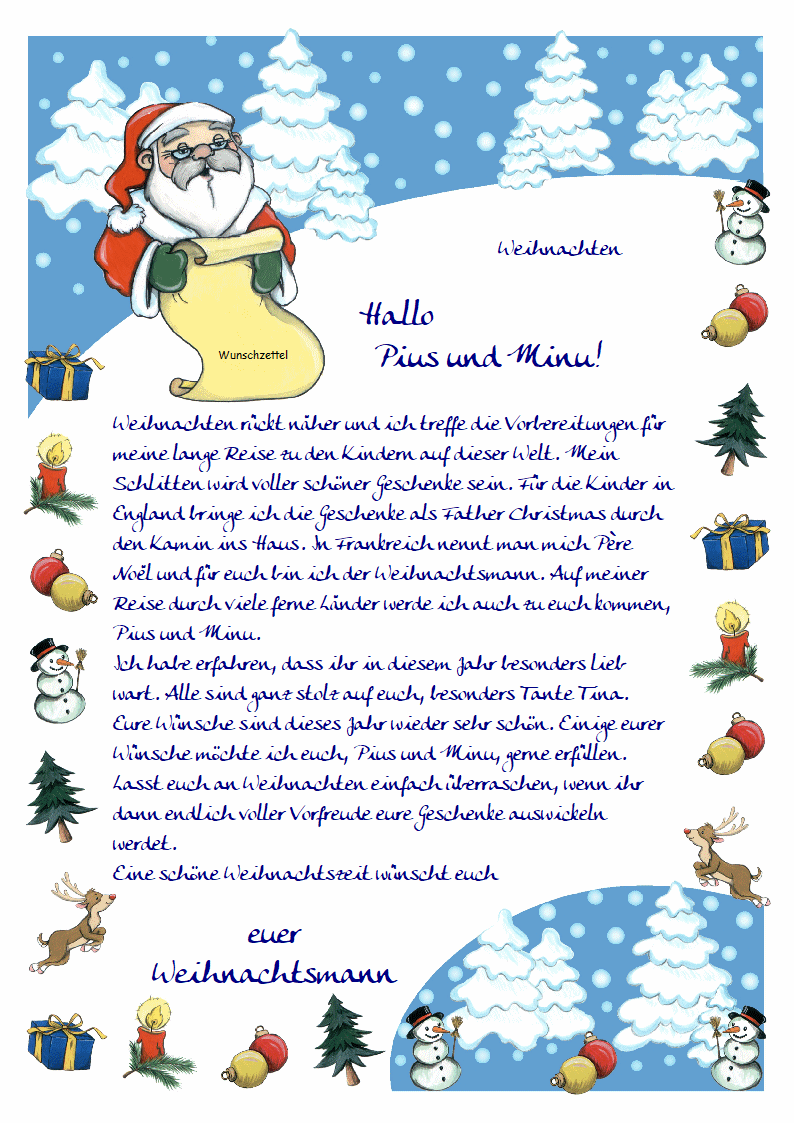 Personalisieter Brief vom Weihnachtsmann für Ihr Kind
