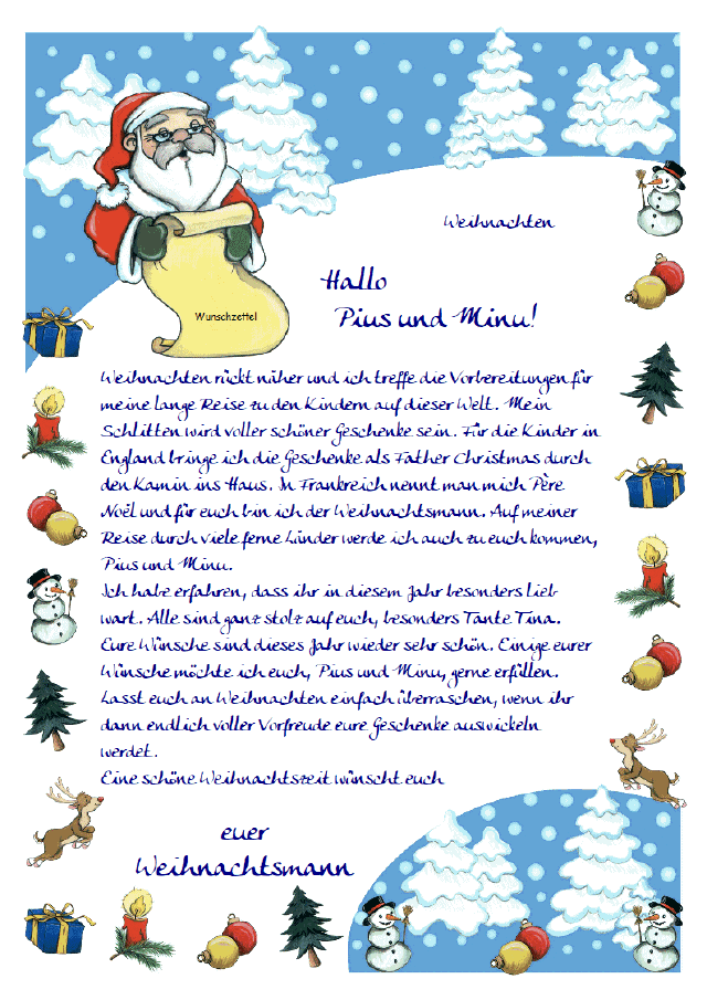 Ein persönlicher Brief vom Weihnachtsmann zu Weihnachten - Personalisiert mit dem Namen des Kindes