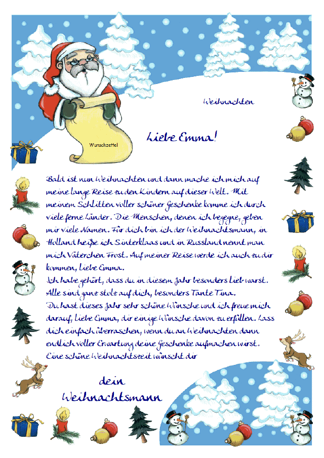 Ein persönlicher Brief vom Weihnachtsmann zu Weihnachten - Personalisiert mit dem Namen des Kindes