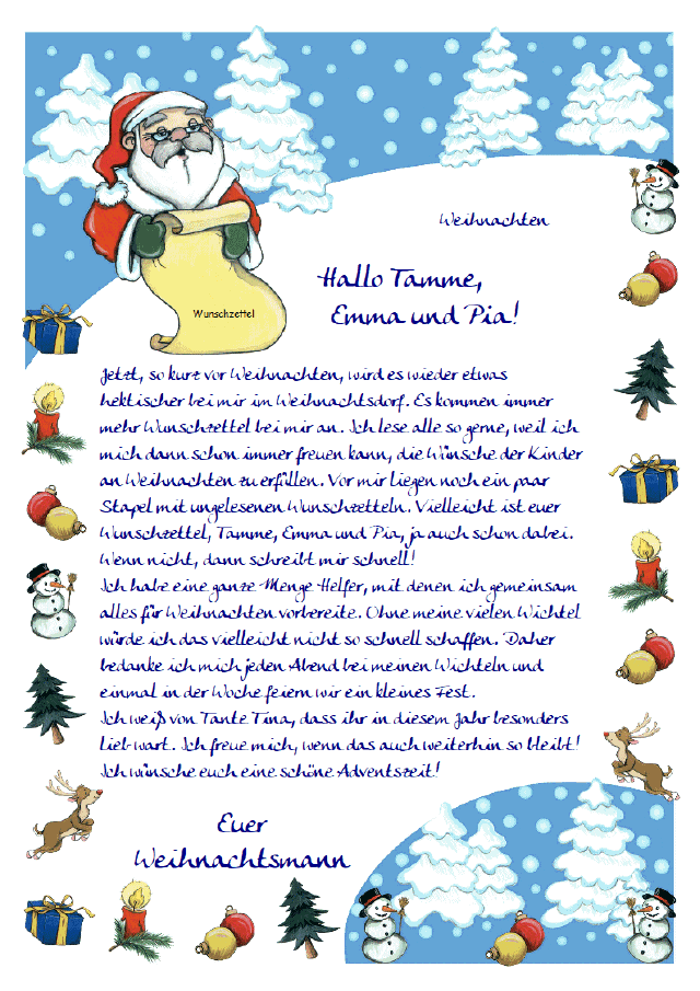 Ein persönlicher Brief vom Weihnachtsmann zu Weihnachten - Personalisiert mit dem Namen des Kindes